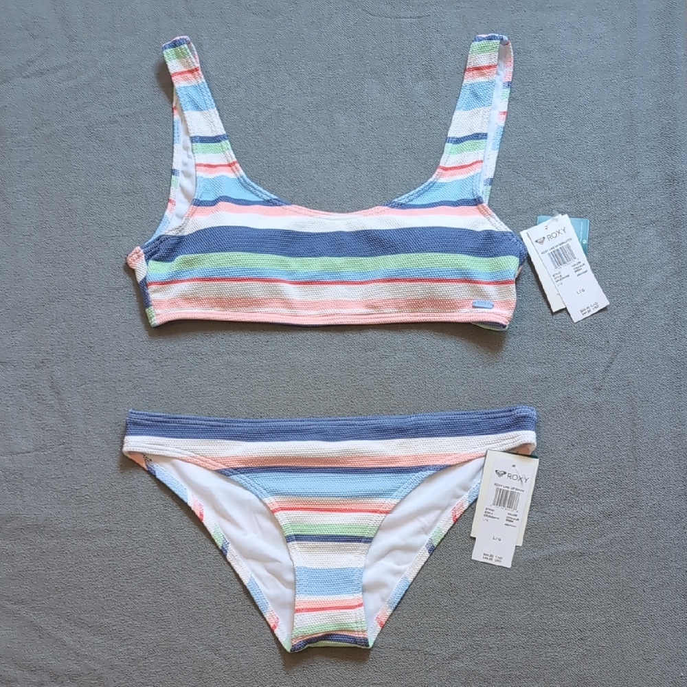 Roxy Line Up Bikini and Bralette NWT Women's Swimsuit Size L